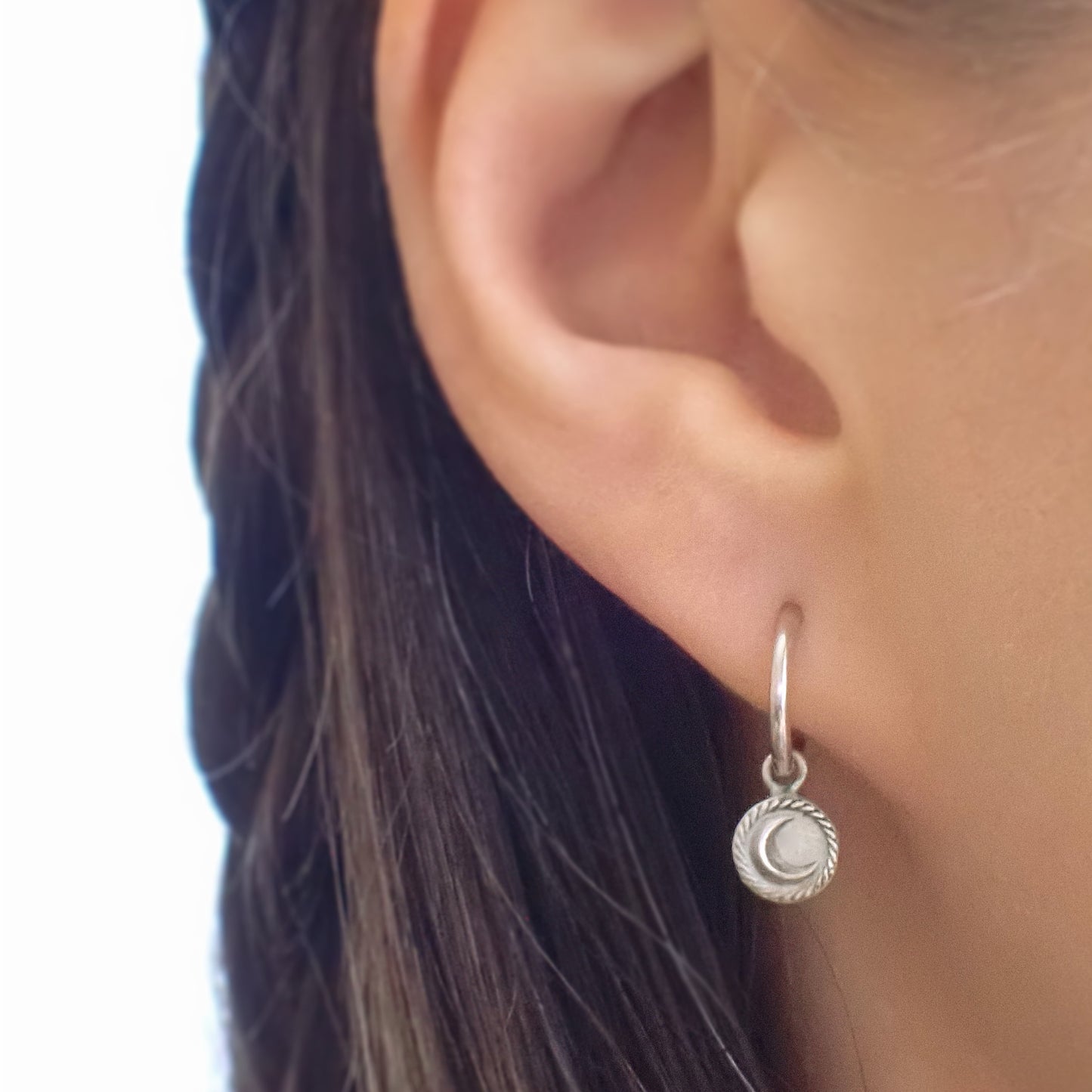 Luna ・ Dainty Silver Charm Hoops